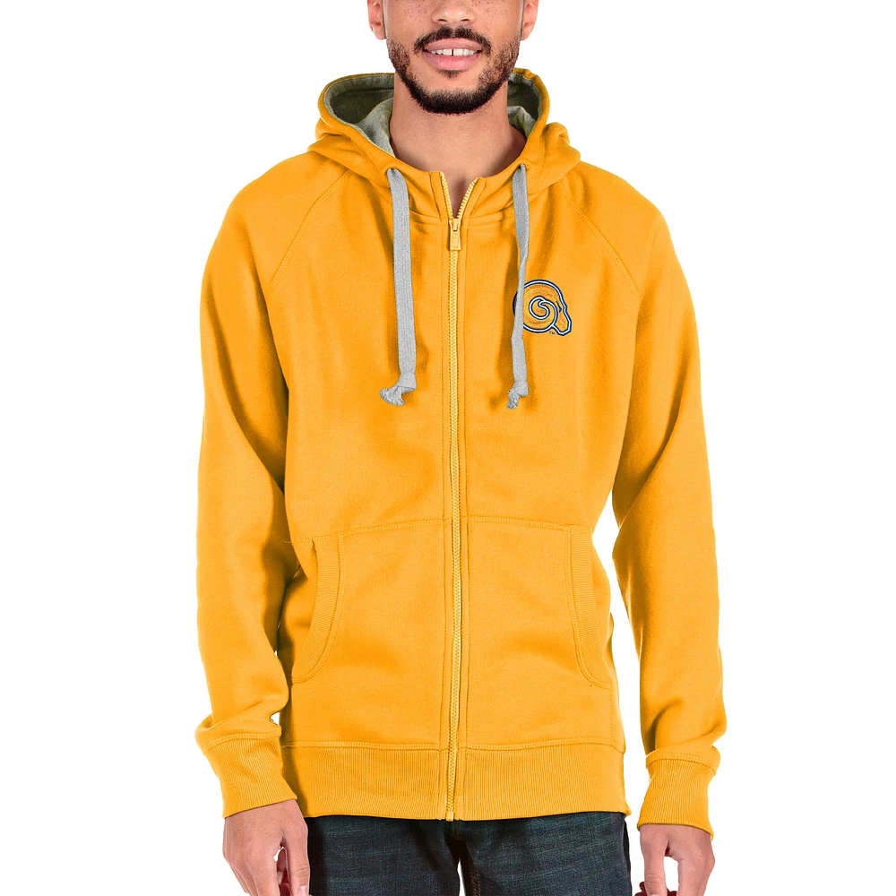 Men's Antigua Gold Albany State Golden Rams Victory Full-Zip Hoodie