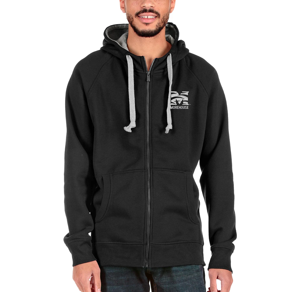 Men's Antigua Black Morehouse Maroon Tigers Victory Full-Zip Hoodie