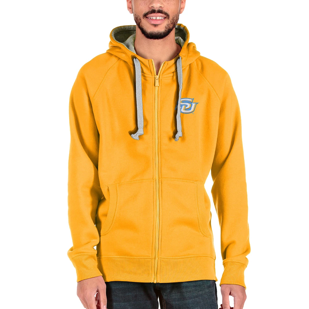 Men's Antigua Gold Southern University Jaguars Victory Full-Zip Hoodie