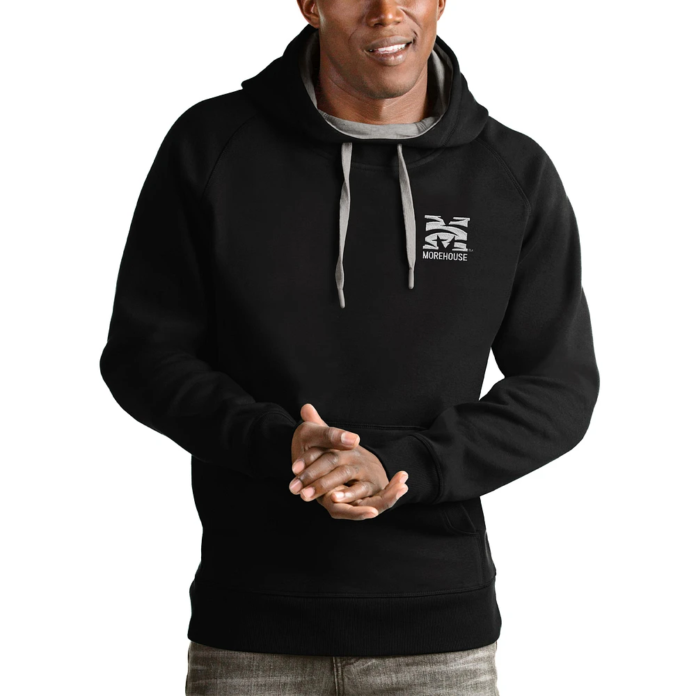 Men's Antigua Black Morehouse Maroon Tigers Victory Pullover Hoodie