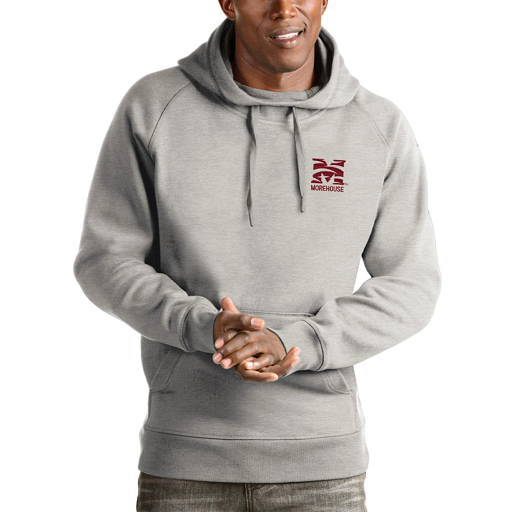 Men's Antigua Gray Morehouse Maroon Tigers Victory Pullover Hoodie