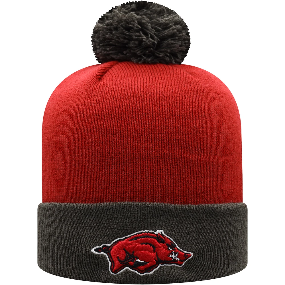 Men's Top of the World Cardinal/Black Arkansas Razorbacks Core 2-Tone Cuffed Knit Hat with Pom