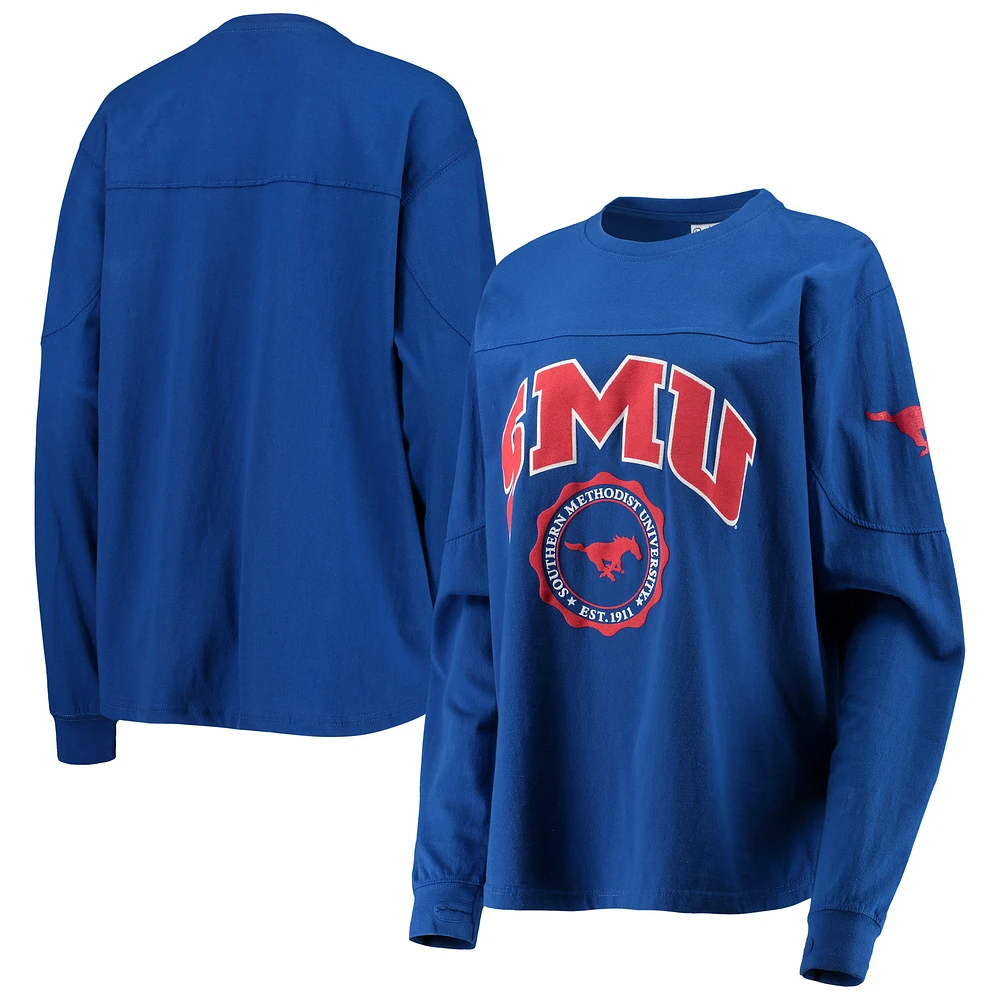 Women's Pressbox Royal SMU Mustangs Edith Long Sleeve Oversized Top