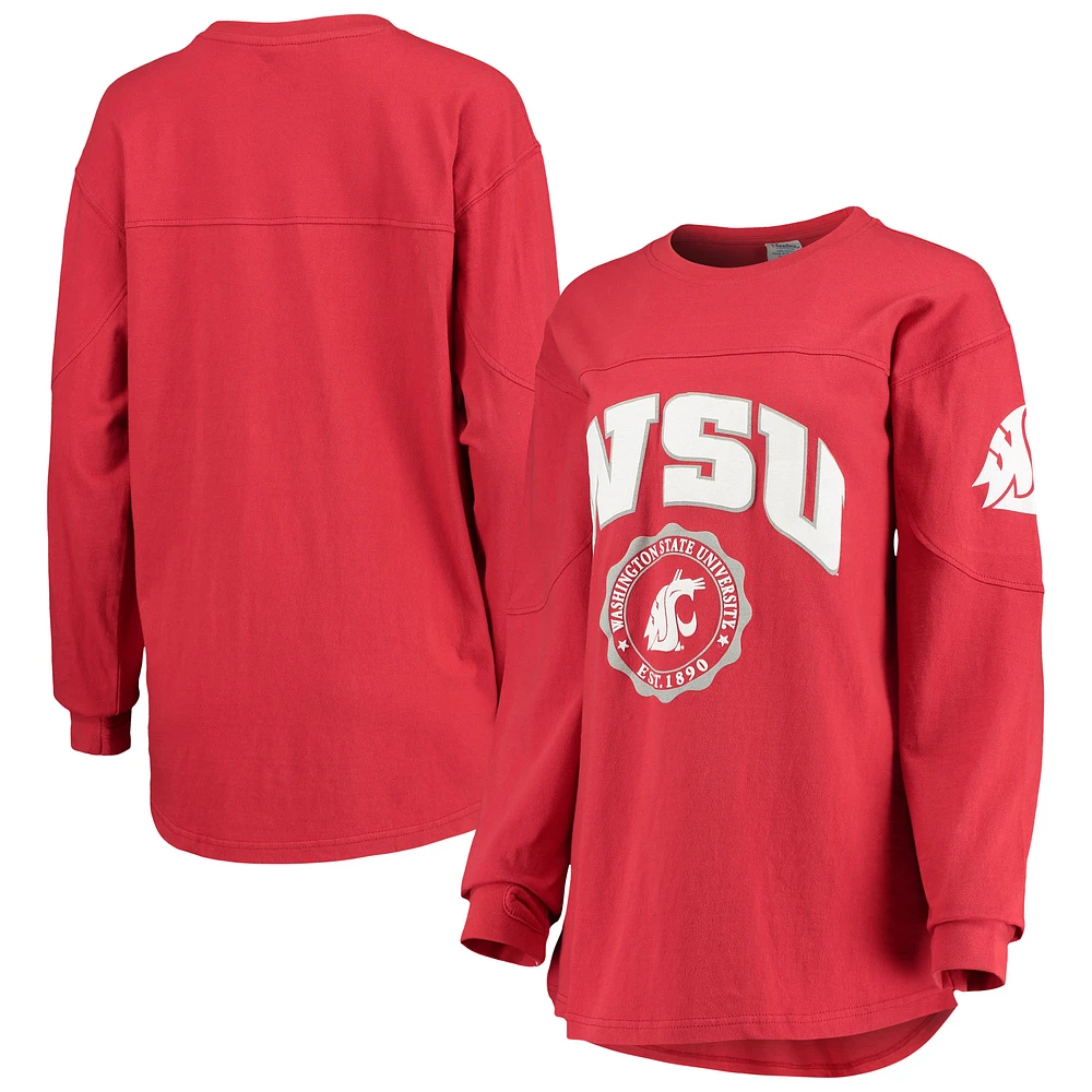 Women's Pressbox Crimson Washington State Cougars Edith Long Sleeve Oversized Top