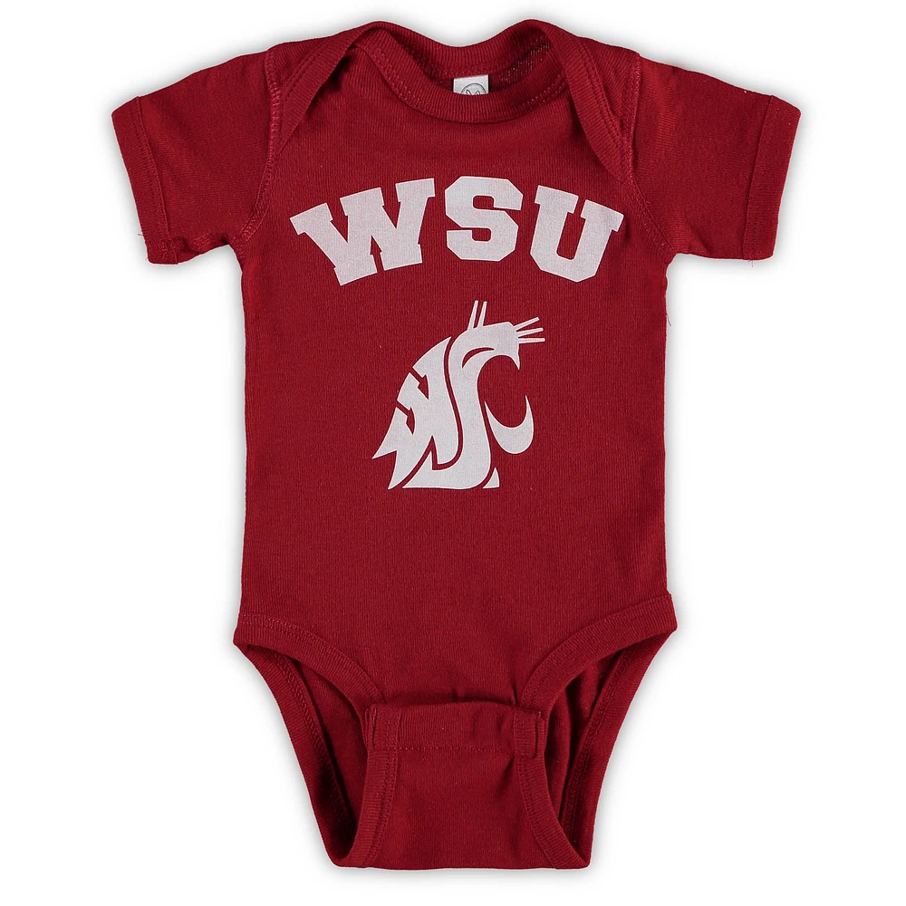 Newborn & Infant Crimson Washington State Cougars Arch & Logo Bodysuit
