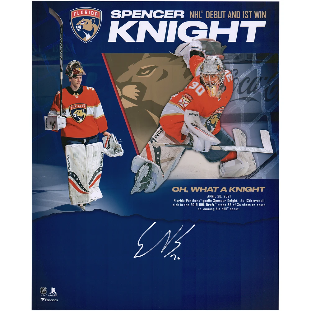 Spencer Knight Florida Panthers Autographed 16" x 20" NHL Debut and 1st Win Collage