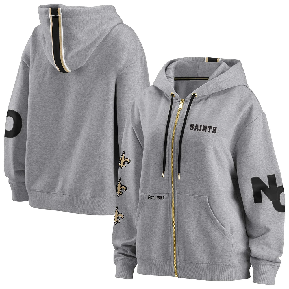 Women's WEAR by Erin Andrews Gray New Orleans Saints Full-Zip Hoodie