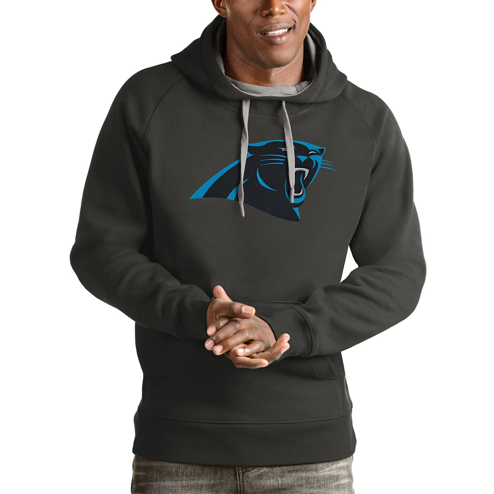 Men's Antigua Charcoal Carolina Panthers Victory Pullover Hoodie