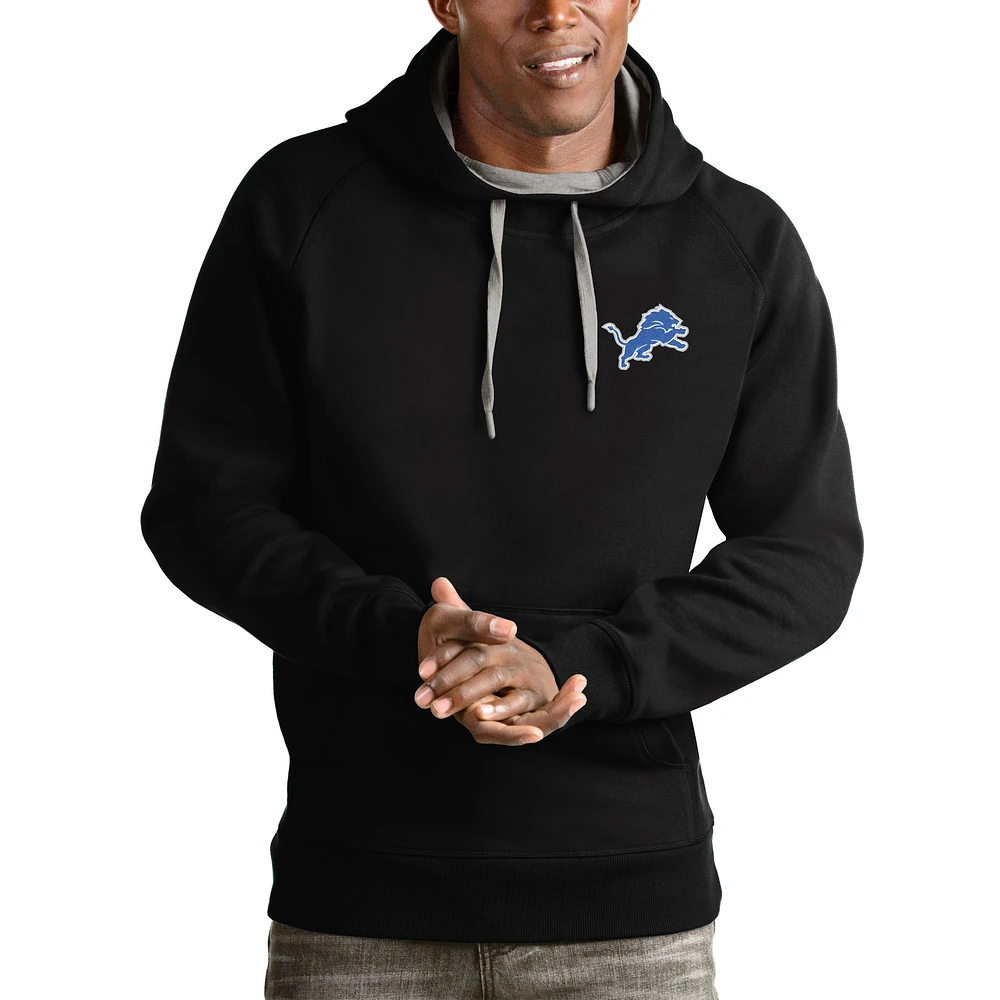 Men's Antigua Black Detroit Lions Logo Victory Pullover Hoodie
