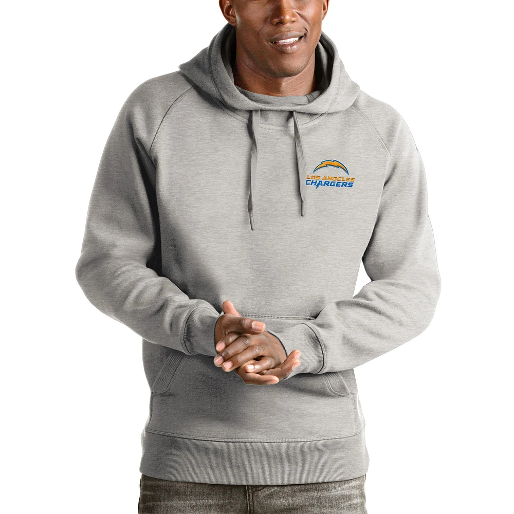 Men's Antigua Heathered Gray Los Angeles Chargers Logo Victory Pullover Hoodie