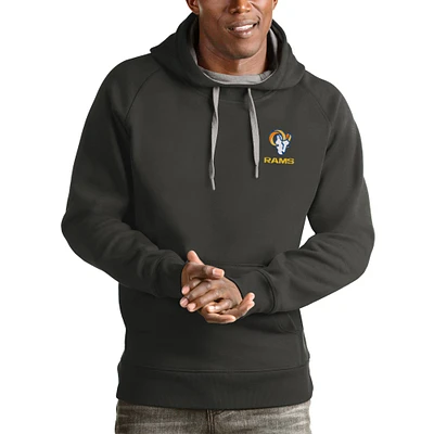 Men's Antigua Charcoal Los Angeles Rams Logo Victory Pullover Hoodie