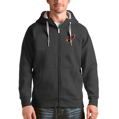 Men's Antigua Charcoal Arizona Cardinals Victory Full-Zip Hoodie