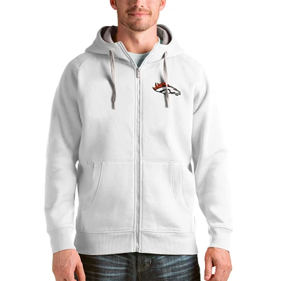 Men's Antigua White Denver Broncos Victory Full-Zip Hoodie