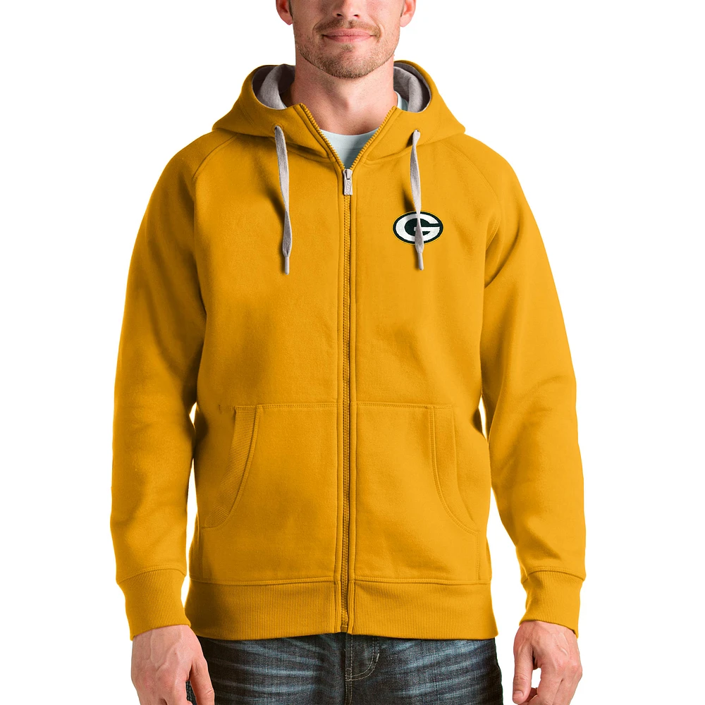 Men's Antigua Gold Green Bay Packers Victory Full-Zip Hoodie