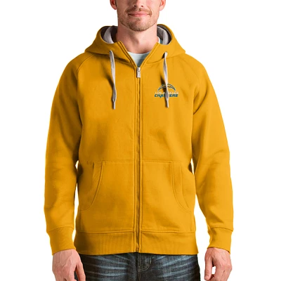 Men's Antigua Gold Los Angeles Chargers Victory Full-Zip Hoodie