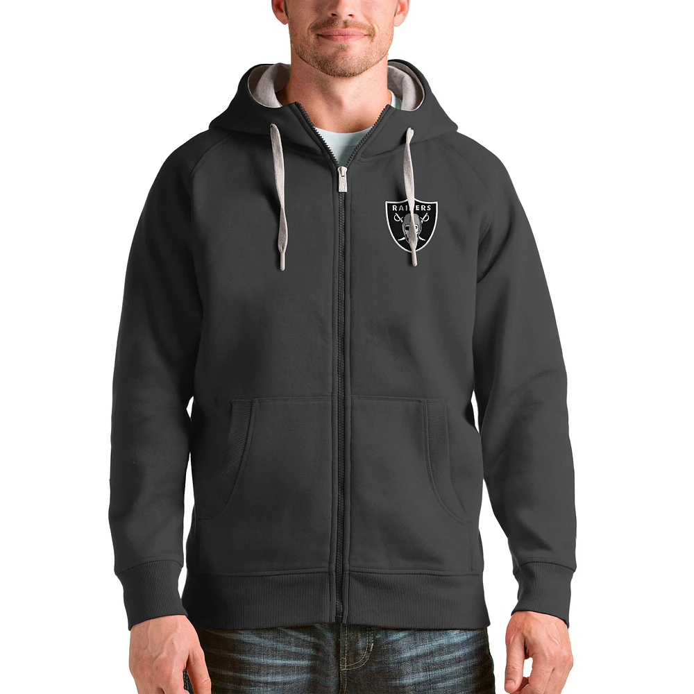 Men's Antigua Charcoal Las Vegas Raiders Victory Full-Zip Hoodie