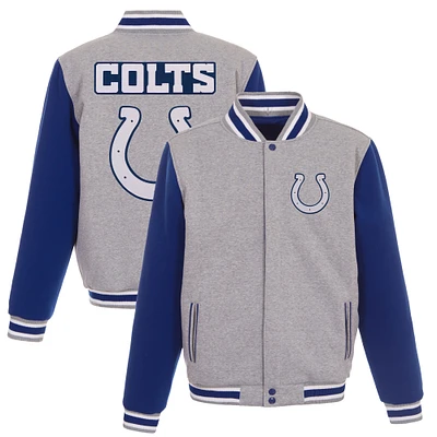 Men's JH Design Gray/Royal Indianapolis Colts Reversible Fleece Full-Snap Jacket