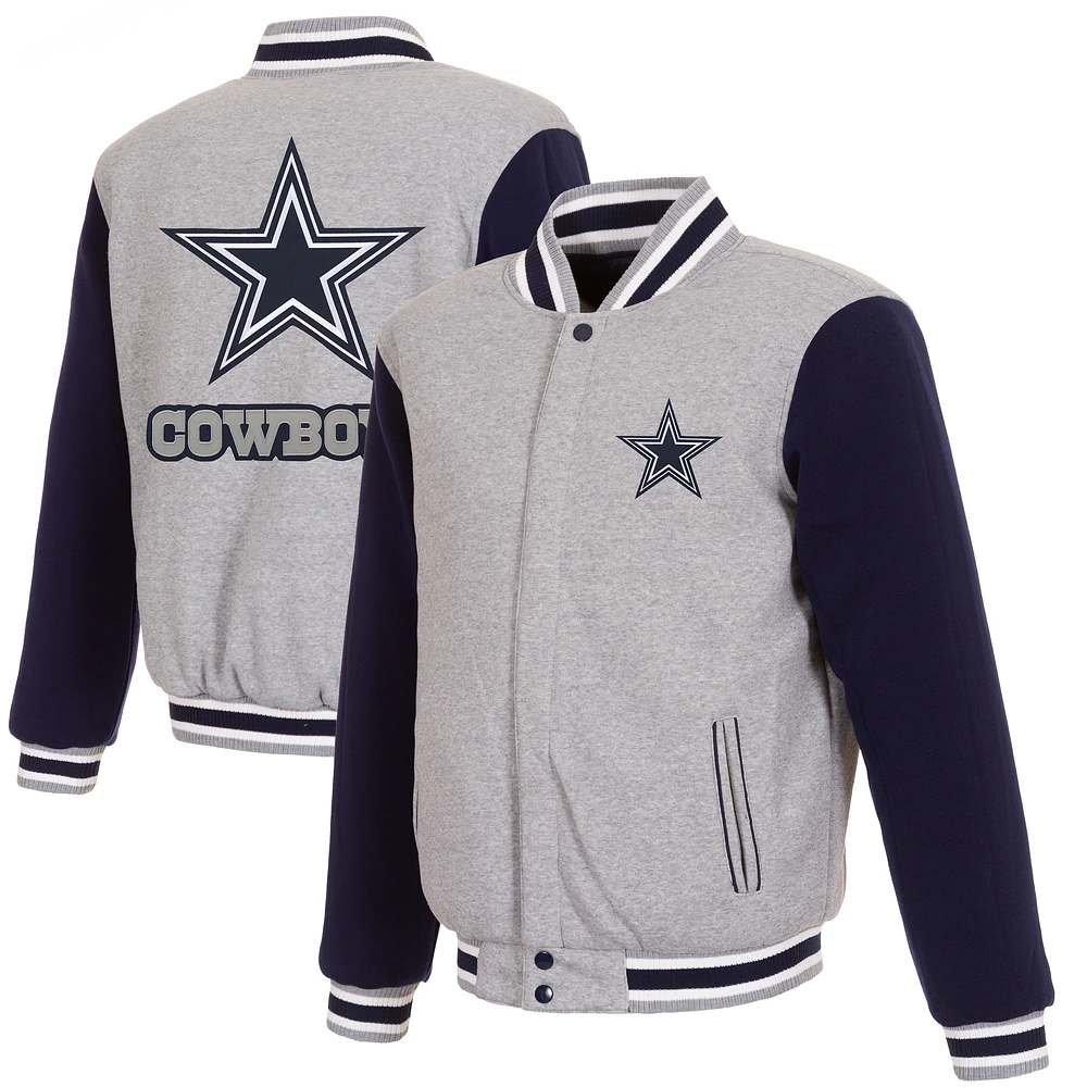 Men's JH Design Gray/Navy Dallas Cowboys Reversible Fleece Full-Snap Jacket