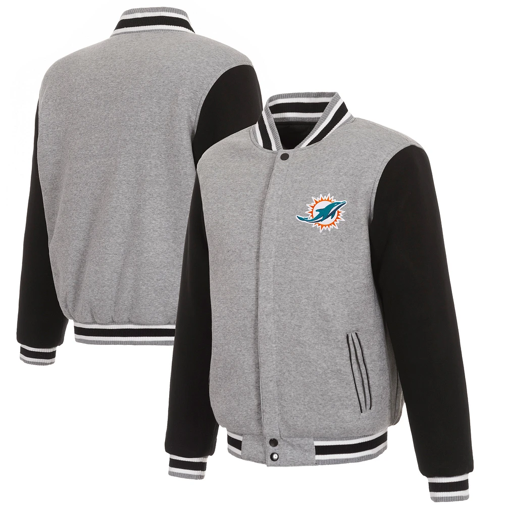 Men's JH Design Gray/Black Miami Dolphins Reversible Fleece Full-Snap Jacket