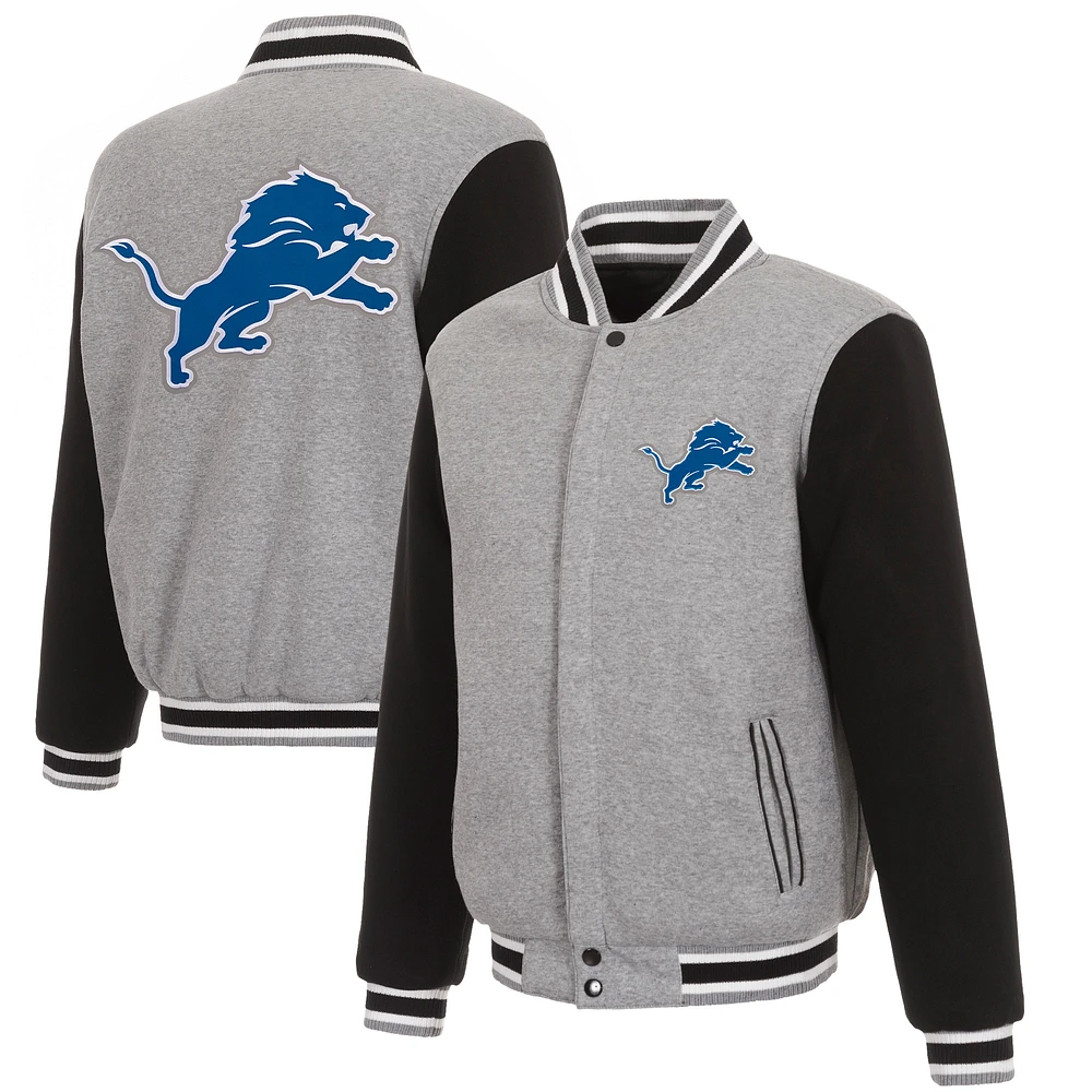 Men's JH Design Gray/Black Detroit Lions Reversible Fleece Full-Snap Jacket