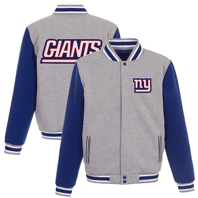 Men's JH Design Gray/Royal New York Giants Reversible Fleece Full-Snap Jacket