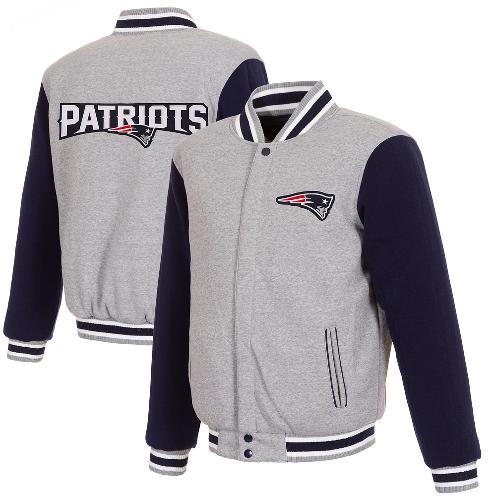 Men's JH Design Gray/Navy New England Patriots Reversible Fleece Full-Snap Jacket