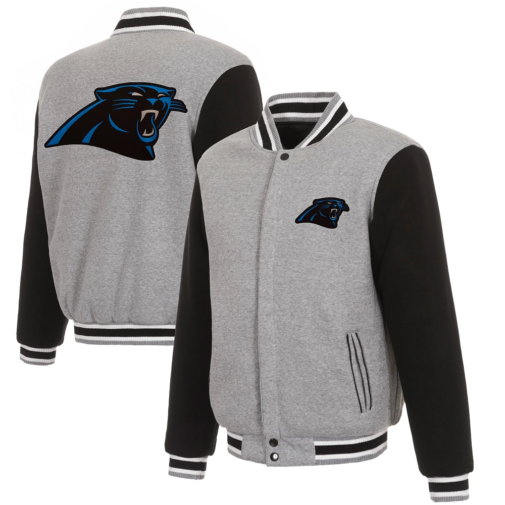Men's JH Design Gray/Black Carolina Panthers Reversible Fleece Full-Snap Jacket