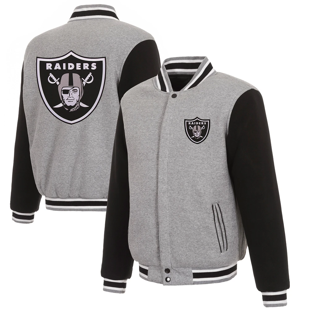 Men's JH Design Gray/Black Las Vegas Raiders Reversible Fleece Full-Snap Jacket