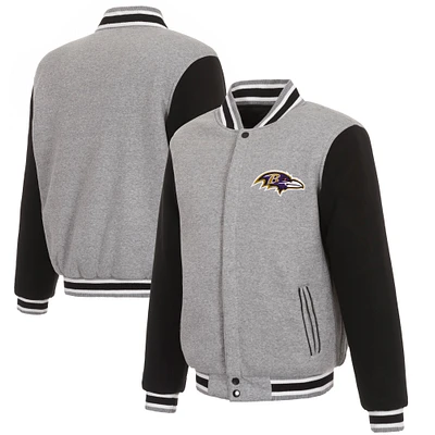 Men's JH Design Gray/Black Baltimore Ravens Reversible Fleece Full-Snap Jacket