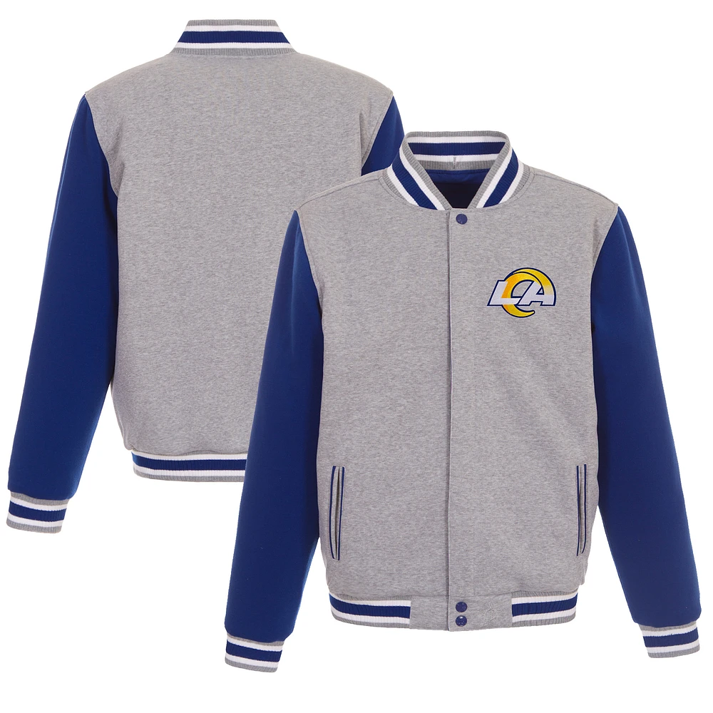 Men's JH Design Gray/Royal Los Angeles Rams Reversible Fleece Full-Snap Jacket
