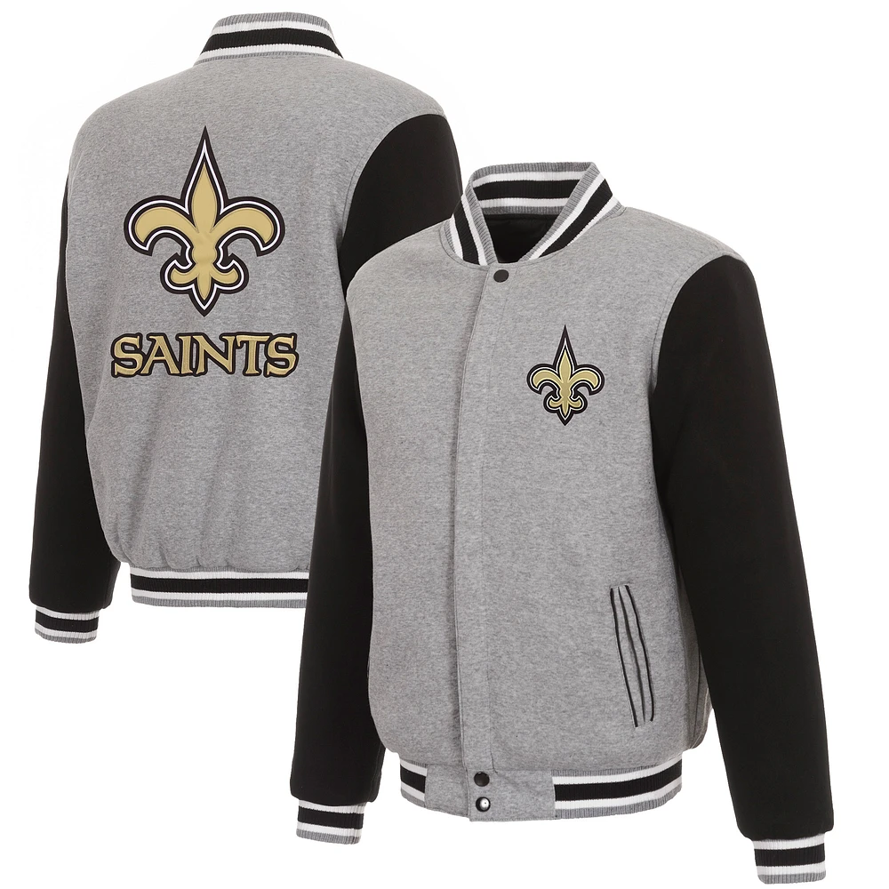 Men's JH Design Gray/Black New Orleans Saints Reversible Fleece Full-Snap Jacket