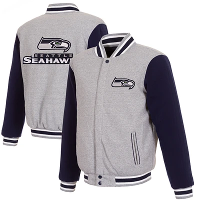Men's JH Design Gray/College Navy Seattle Seahawks Reversible Fleece Full-Snap Jacket