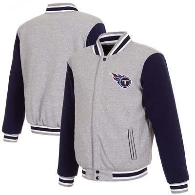 Men's JH Design Gray/Navy Tennessee Titans Reversible Fleece Full-Snap Jacket