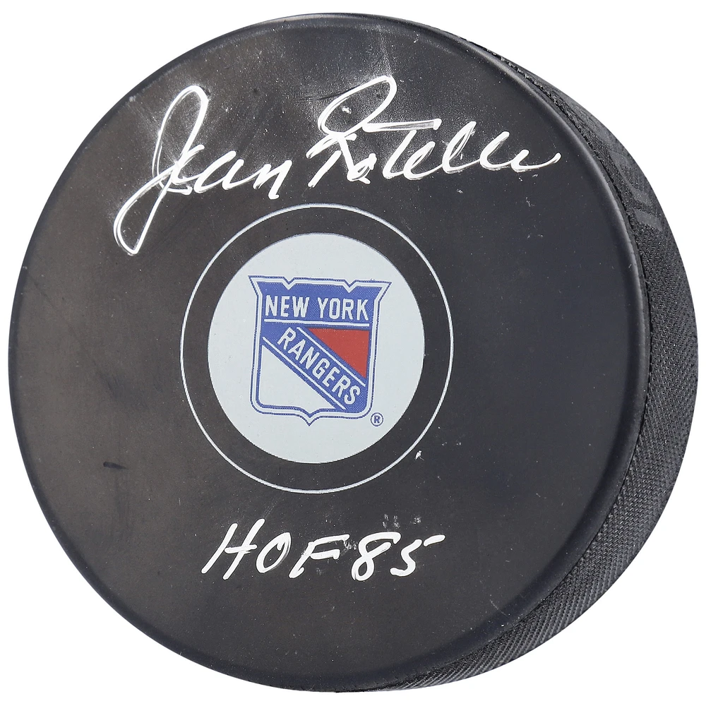 Jean Ratelle New York Rangers Autographed Team Hockey Puck with "HOF 85" Inscription