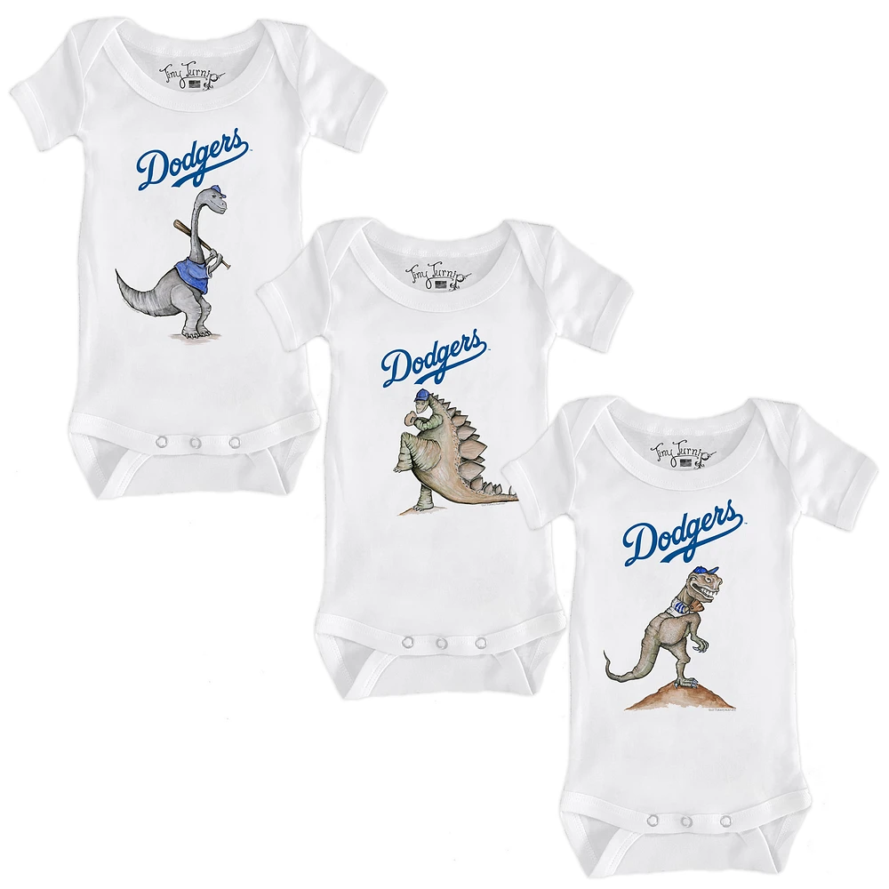 Infant Tiny Turnip White Los Angeles Dodgers 3-Piece Dinosaur Bodysuit Set