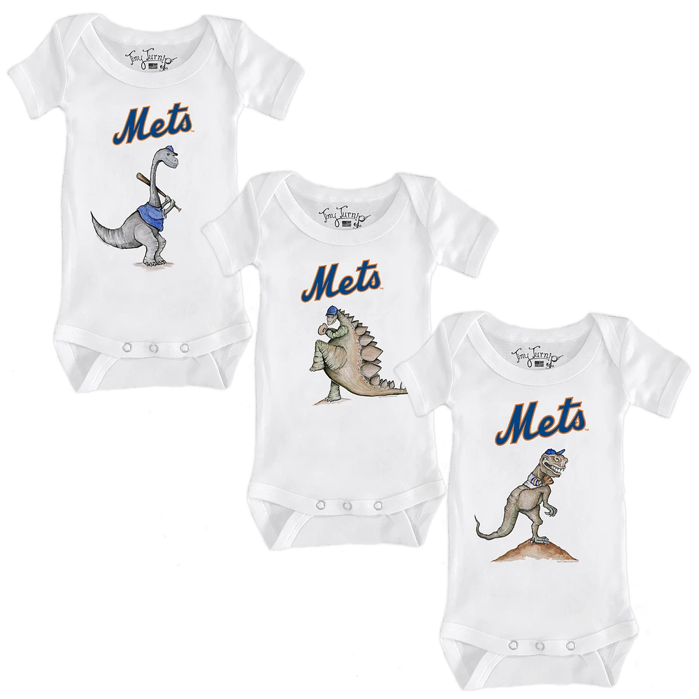 Infant Tiny Turnip White New York Mets 3-Piece Dinosaur Bodysuit Set