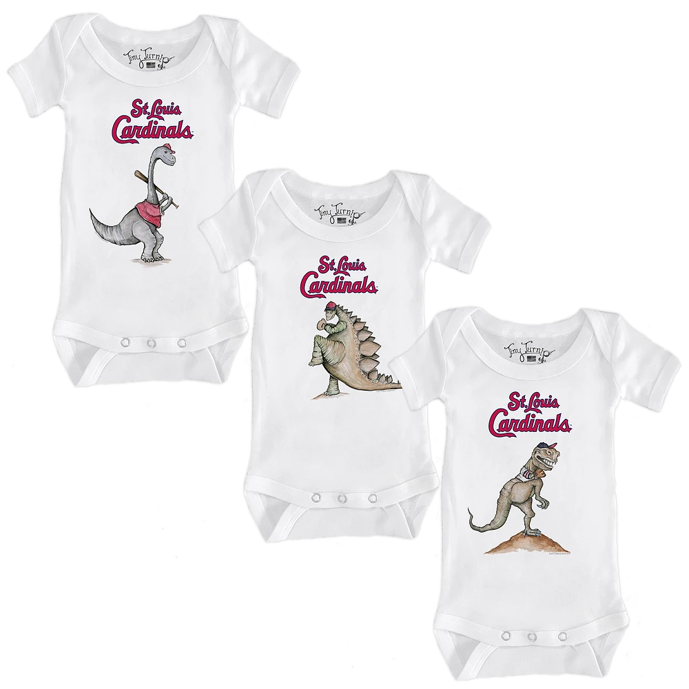 Infant Tiny Turnip White St. Louis Cardinals 3-Piece Dinosaur Bodysuit Set