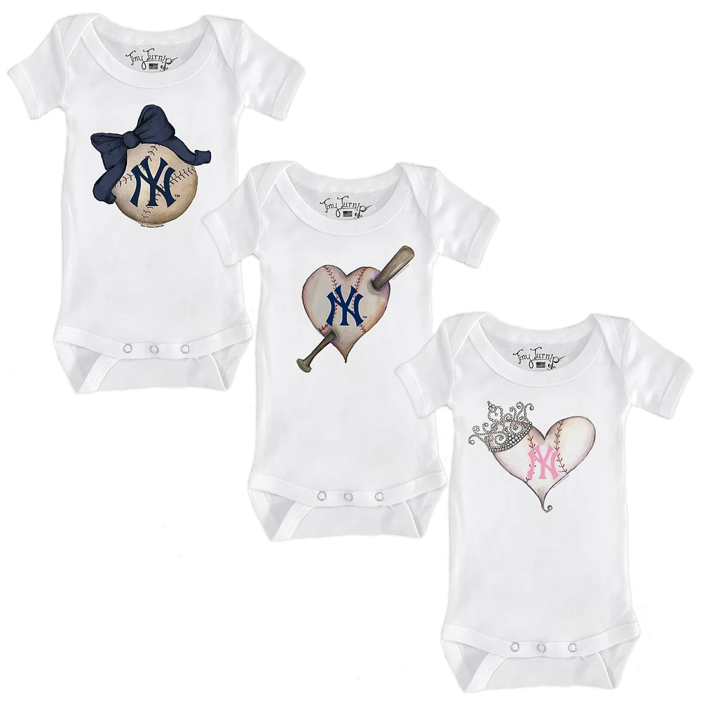 Girls Infant Tiny Turnip White New York Yankees 3-Piece Bodysuit Set