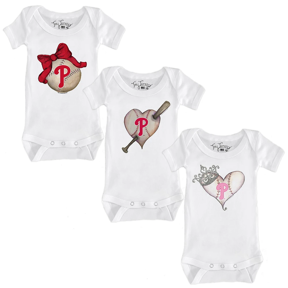 Girls Infant Tiny Turnip White Philadelphia Phillies 3-Piece Bodysuit Set