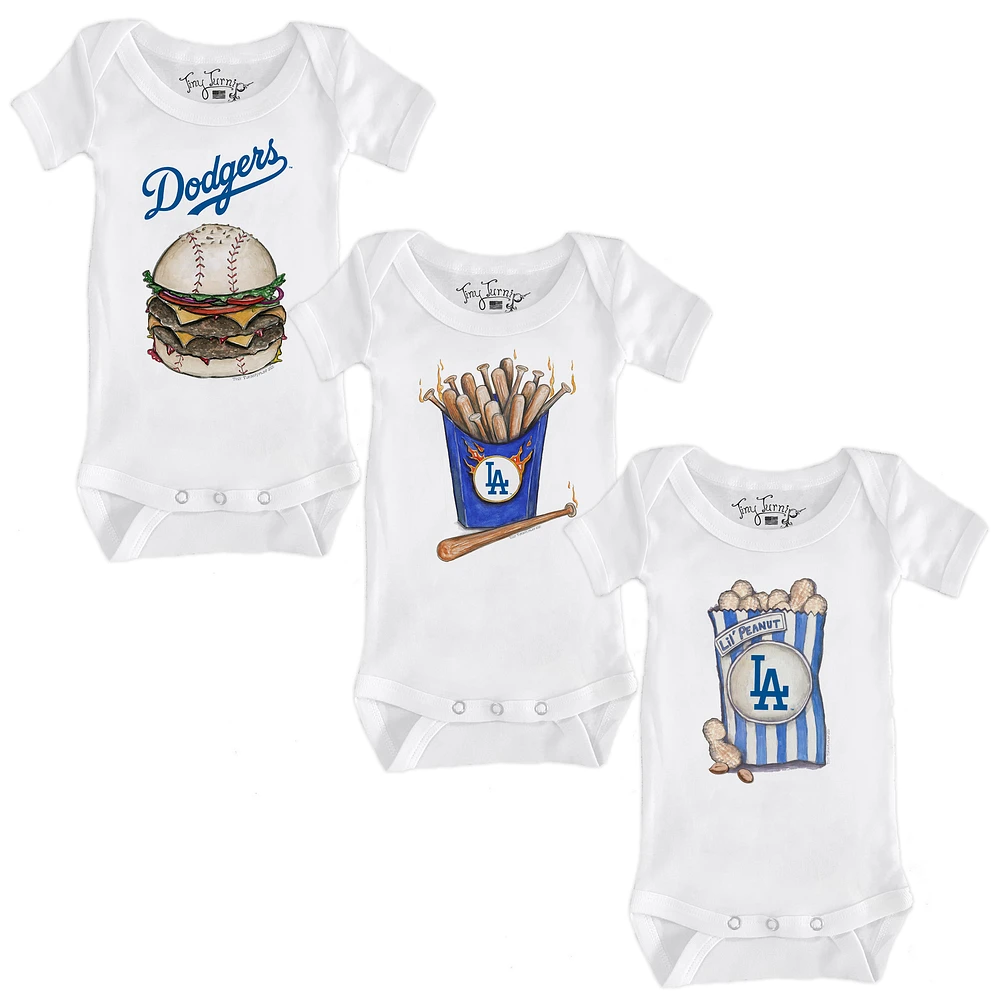 Infant Tiny Turnip White Los Angeles Dodgers 3-Piece Snacks Bodysuit Set