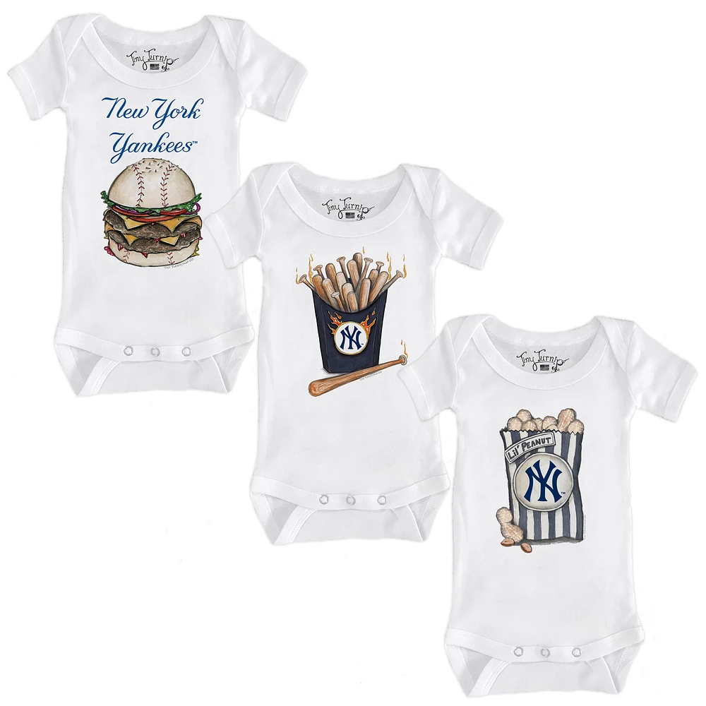 Infant Tiny Turnip White New York Yankees 3-Piece Snacks Bodysuit Set