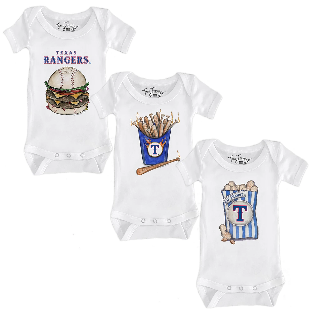Infant Tiny Turnip White Texas Rangers 3-Piece Snacks Bodysuit Set