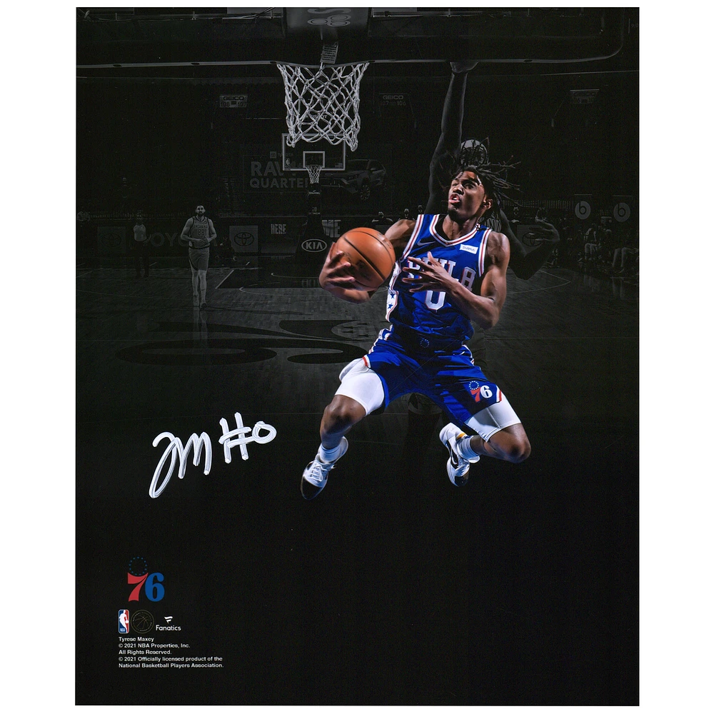 Tyrese Maxey Philadelphia 76ers Autographed 8" x 10" Layup in Royal Jersey Photograph