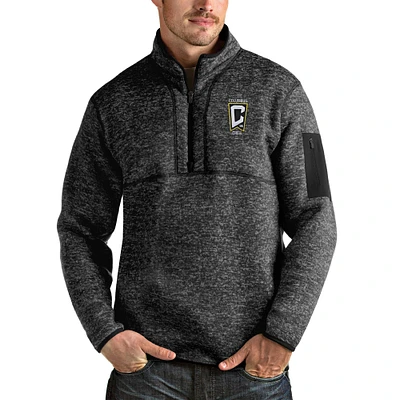 Men's Antigua Heathered Black Columbus Crew Fortune Quarter-Zip Jacket