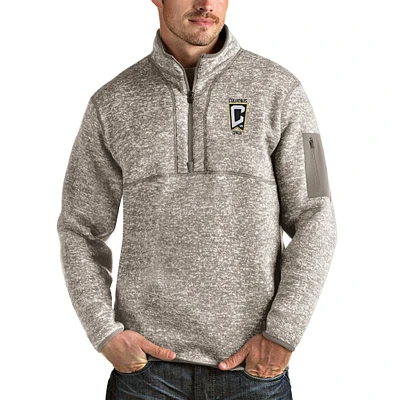 Men's Antigua Oatmeal Columbus Crew Fortune Quarter-Zip Pullover Jacket