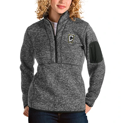 Women's Antigua Gray Columbus Crew Fortune Quarter-Zip Pullover Jacket