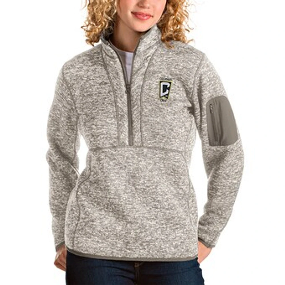 Women's Antigua Oatmeal Columbus Crew Fortune Quarter-Zip Pullover Jacket