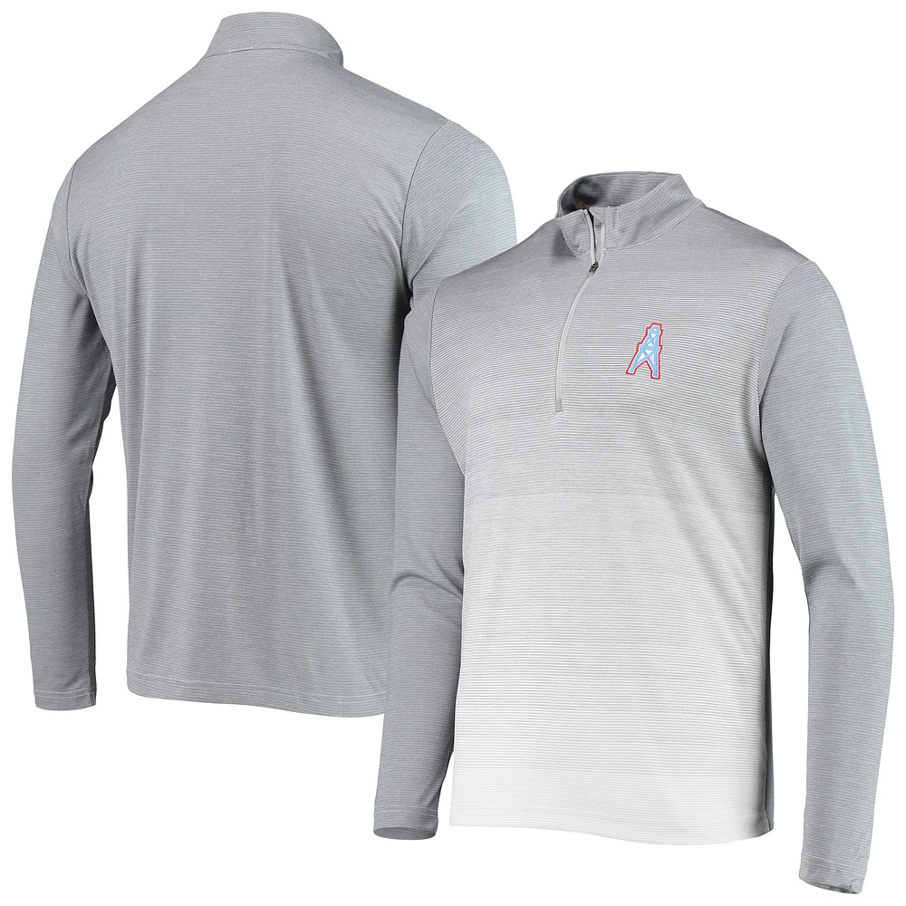 Men's Antigua Heathered Gray/White Houston Oilers Throwback Cycle Quarter-Zip Jacket
