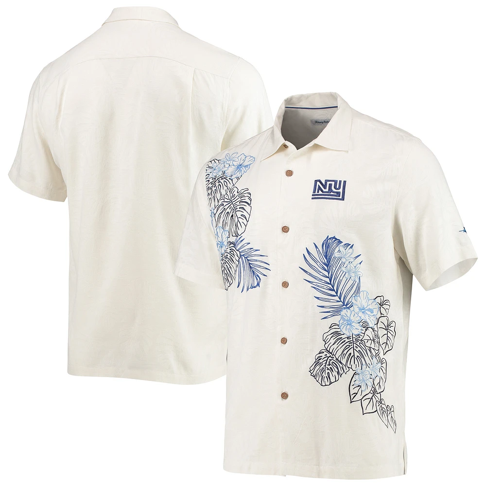 Men's Tommy Bahama Cream New York Giants Throwback Sport La Playa Luau Camp Button-Up Shirt