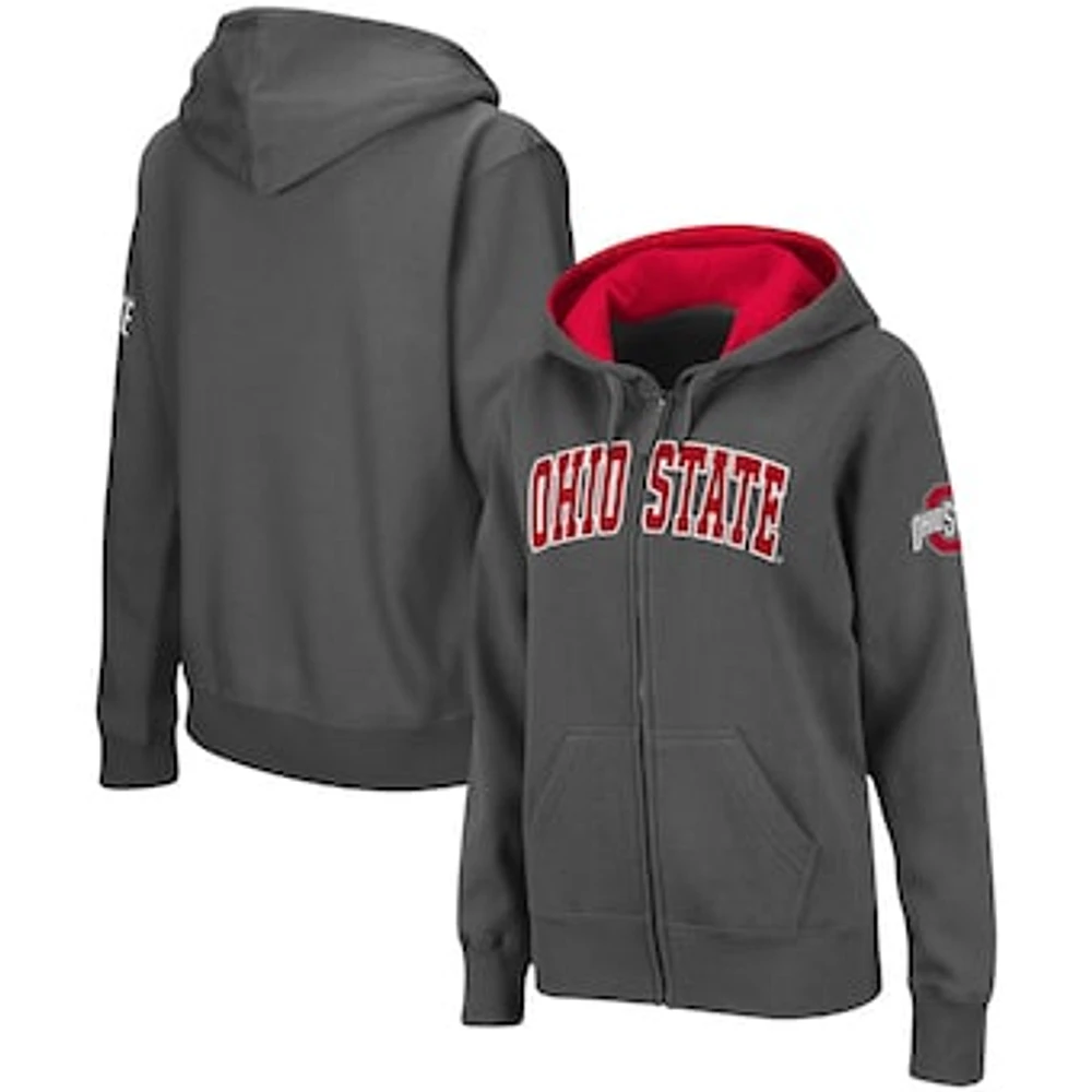 Women's Charcoal Ohio State Buckeyes Arched Name Full-Zip Hoodie